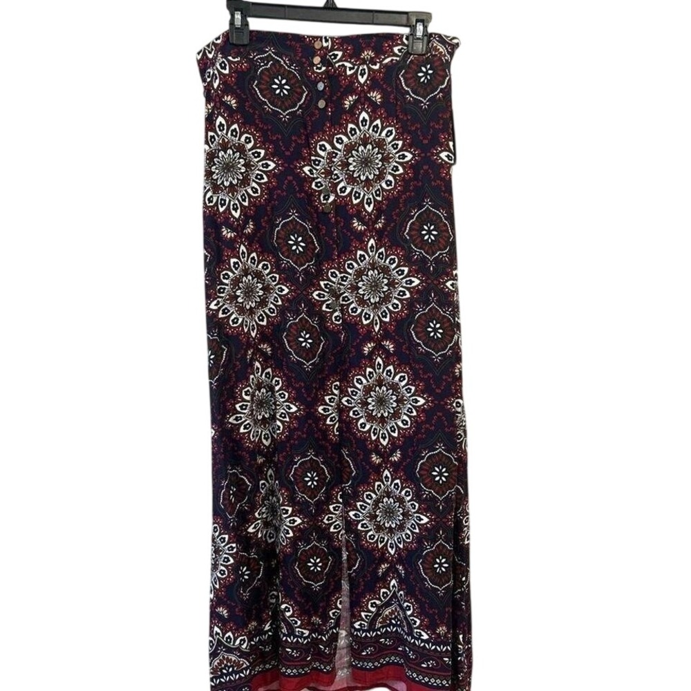 Heartsoul Womens XL Maxi Skirt Navy Blue Burgundy Boho Mandala Button Front